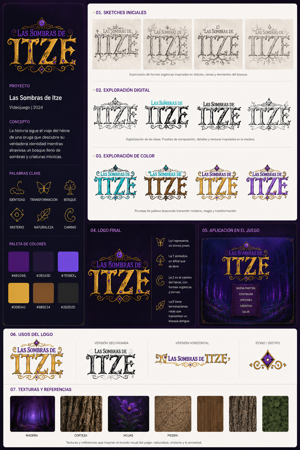 Las Sombras de Itze — proceso del logotipo, de boceto a versión final