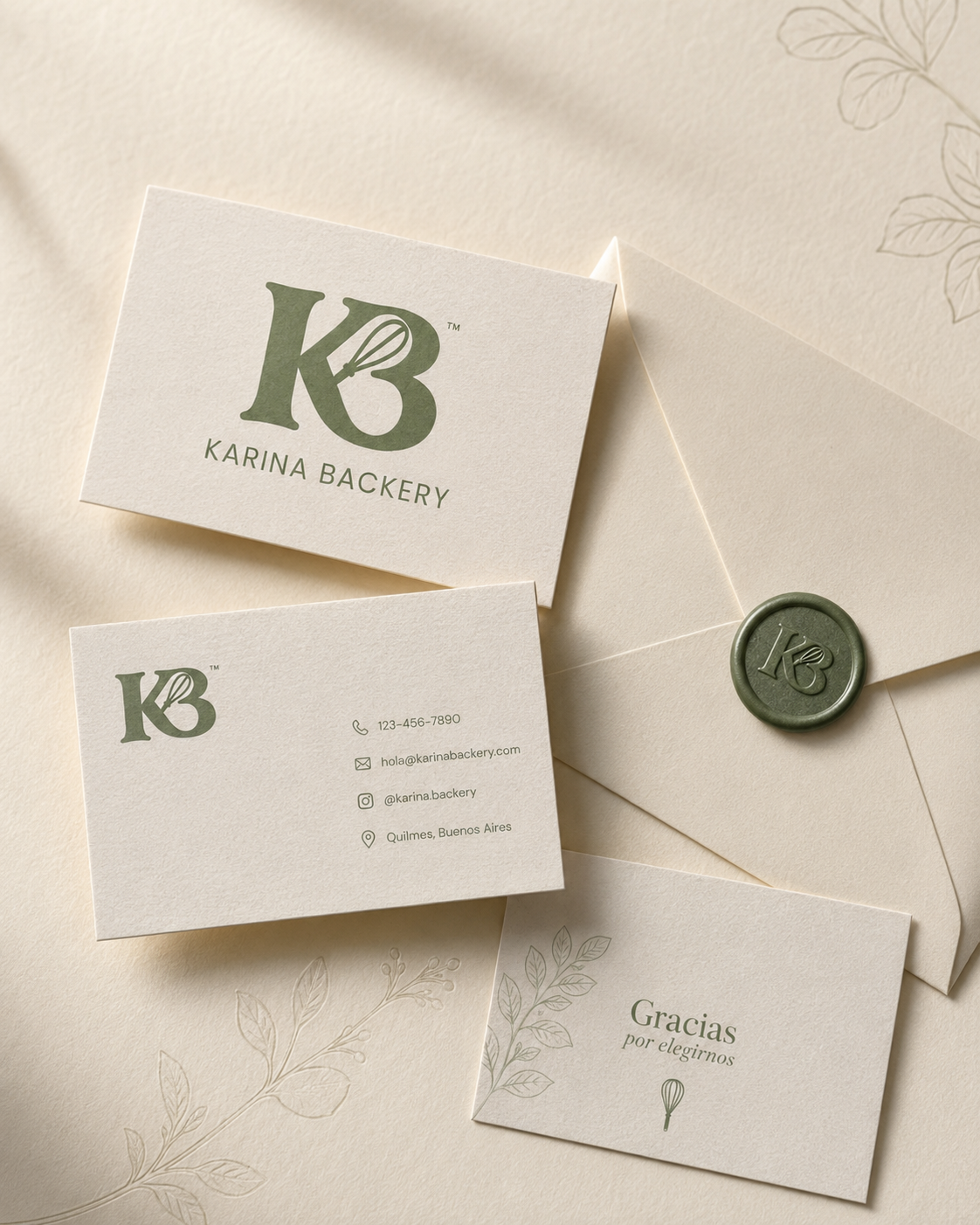 Karina Backery — tarjetas personales y sello de cera
