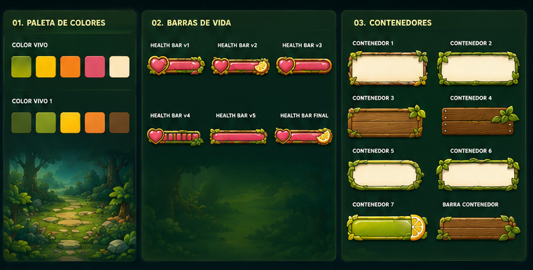 The Lemon Game — paleta de colores, barras de vida y contenedores