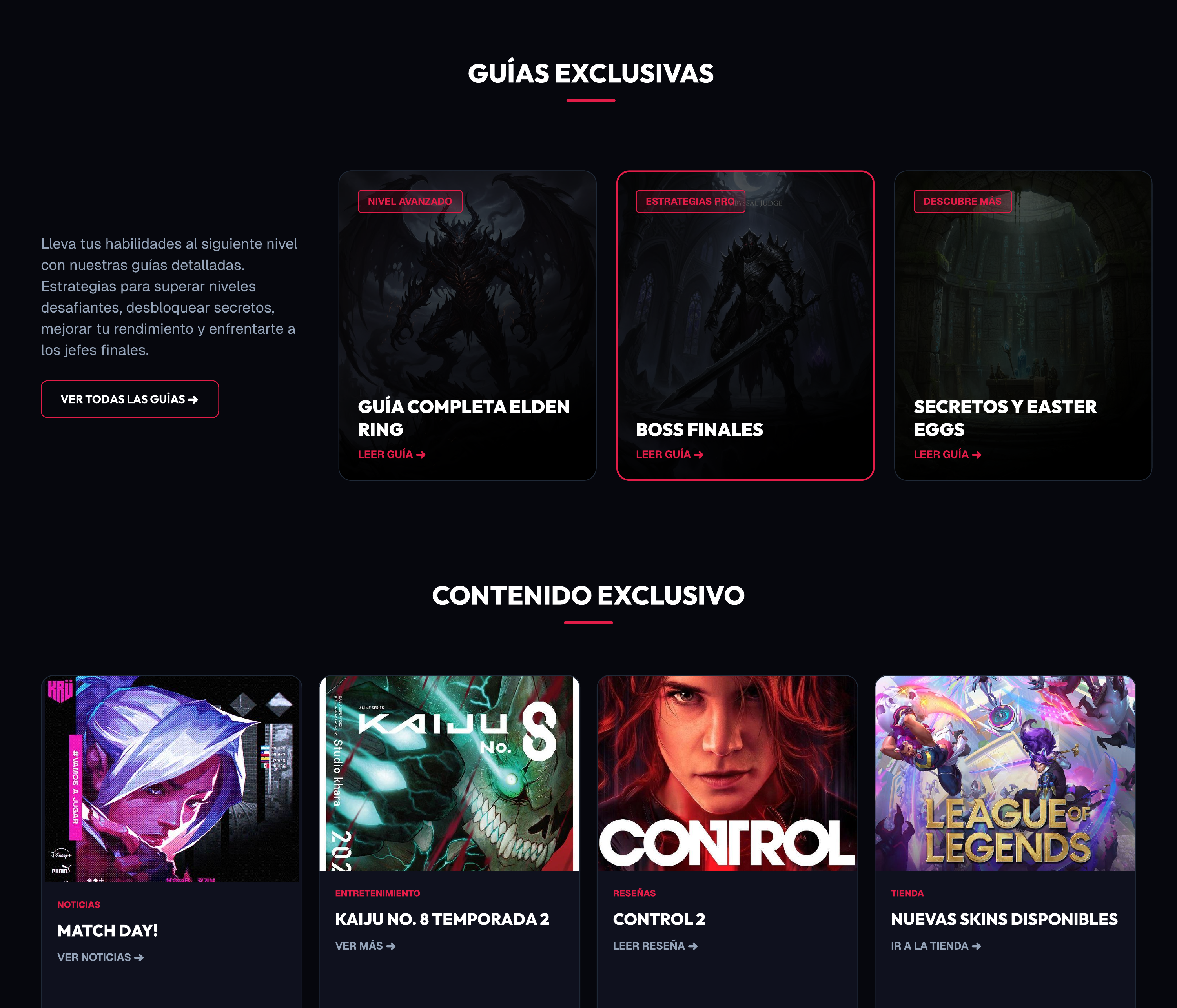 LevelUp — sección Guías y contenido exclusivo