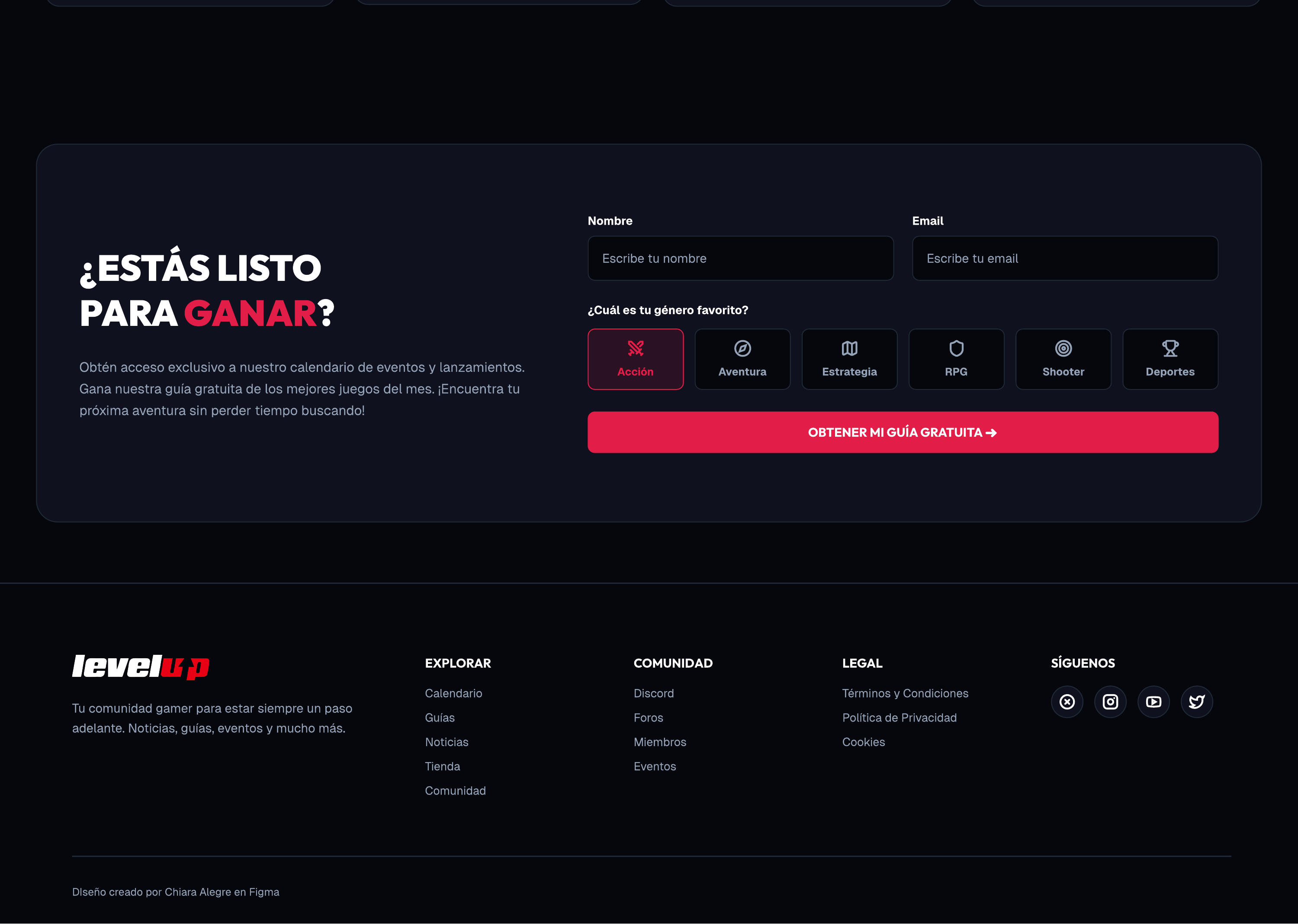 LevelUp — CTA final y formulario de registro