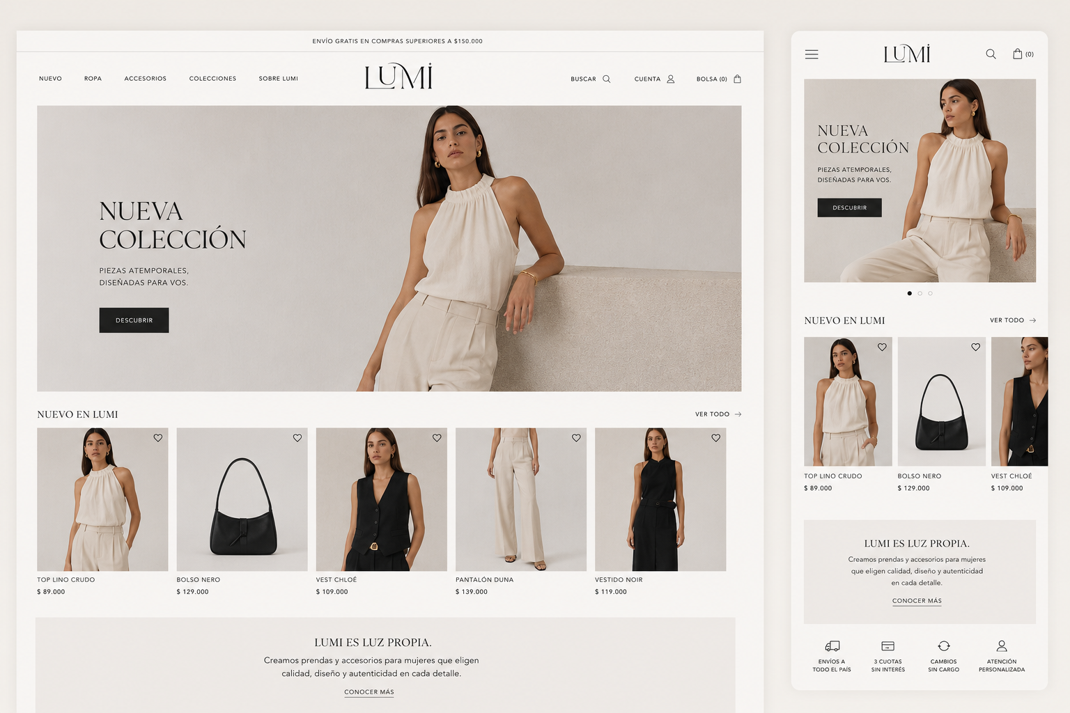 LUMI e-commerce en desktop y mobile