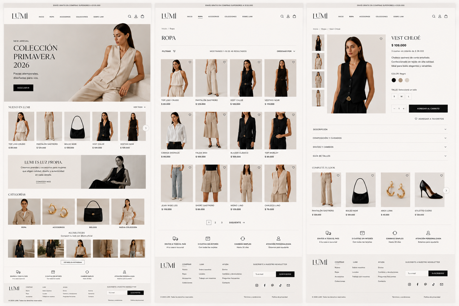 Shop, catálogo y producto LUMI